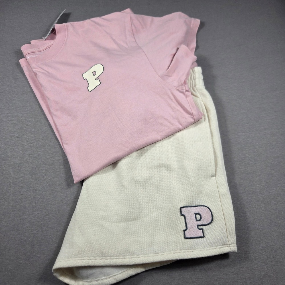 Victoria's Secret PINK T-Shirt and Shorts Set Pink Cream Logo NWT S M